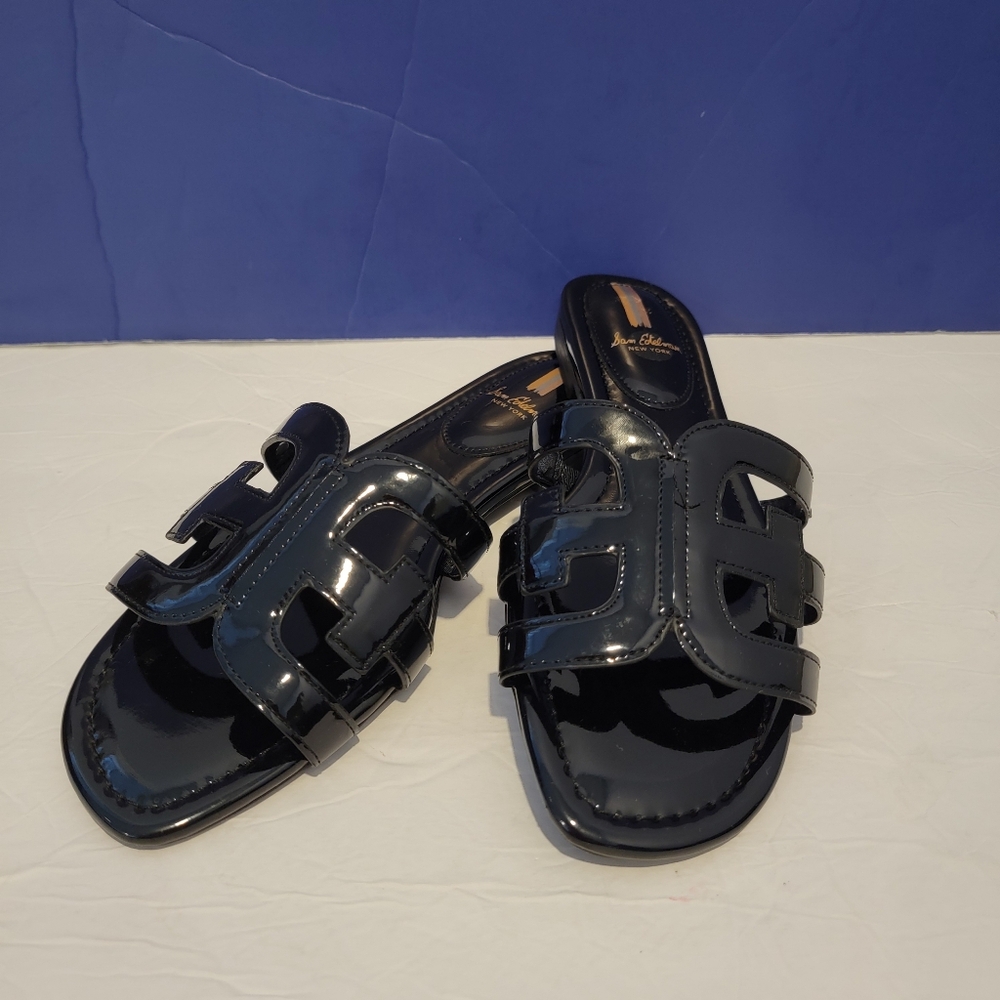 SAM EDELMAN WOMEN Black Patent Leather Bay Slide Sandals - Picture 4 of 5